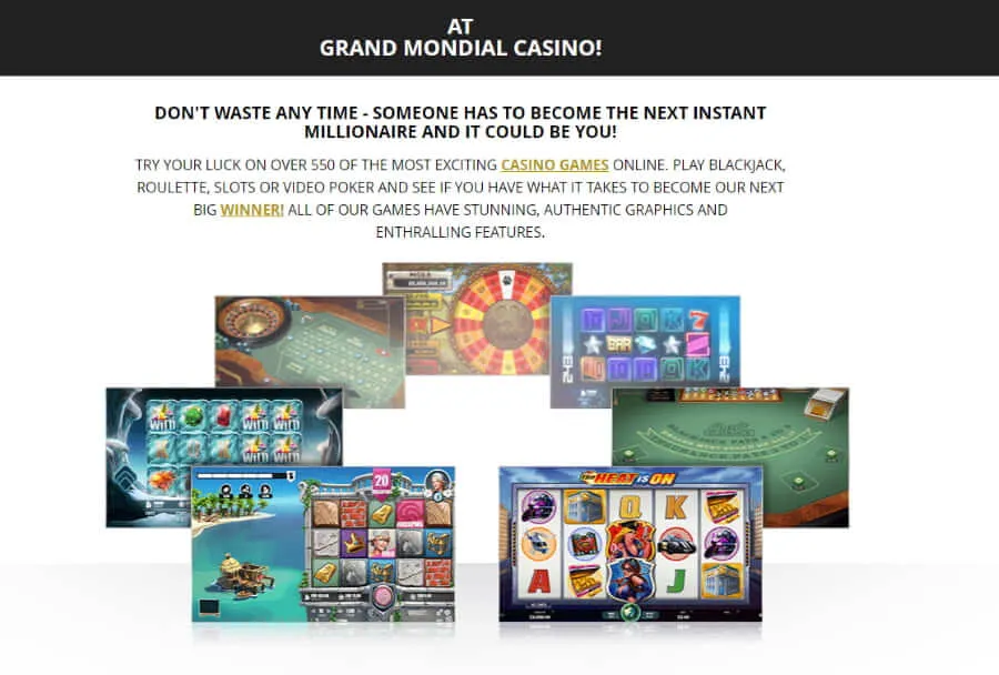 Grand Mondial Casino variaty of games