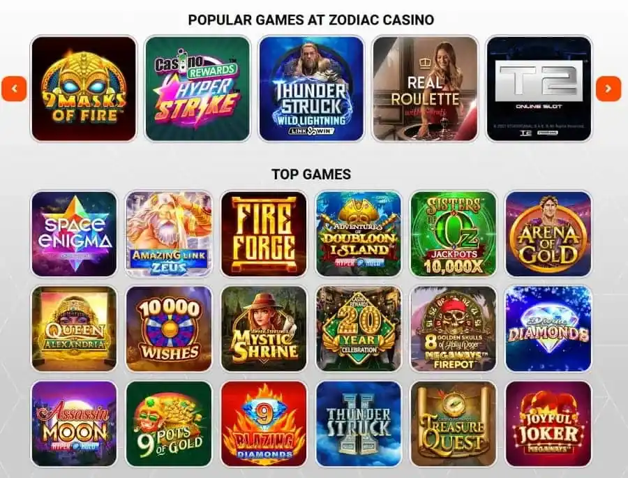 zodiac casino popular slots